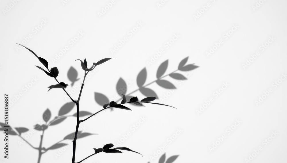Obraz premium Plant Silhouette with Shadows on a White Background - Minimalist Nature