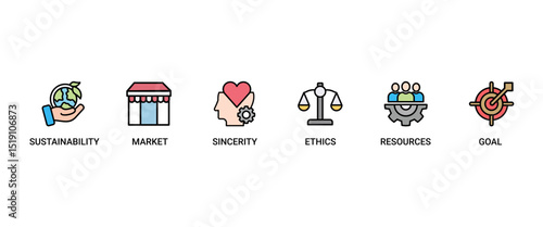 CSR banner web icon set vector illustration concept business and organization, Corporate social responsibility and giving back to the community icons symbol live stroke and easy to edit