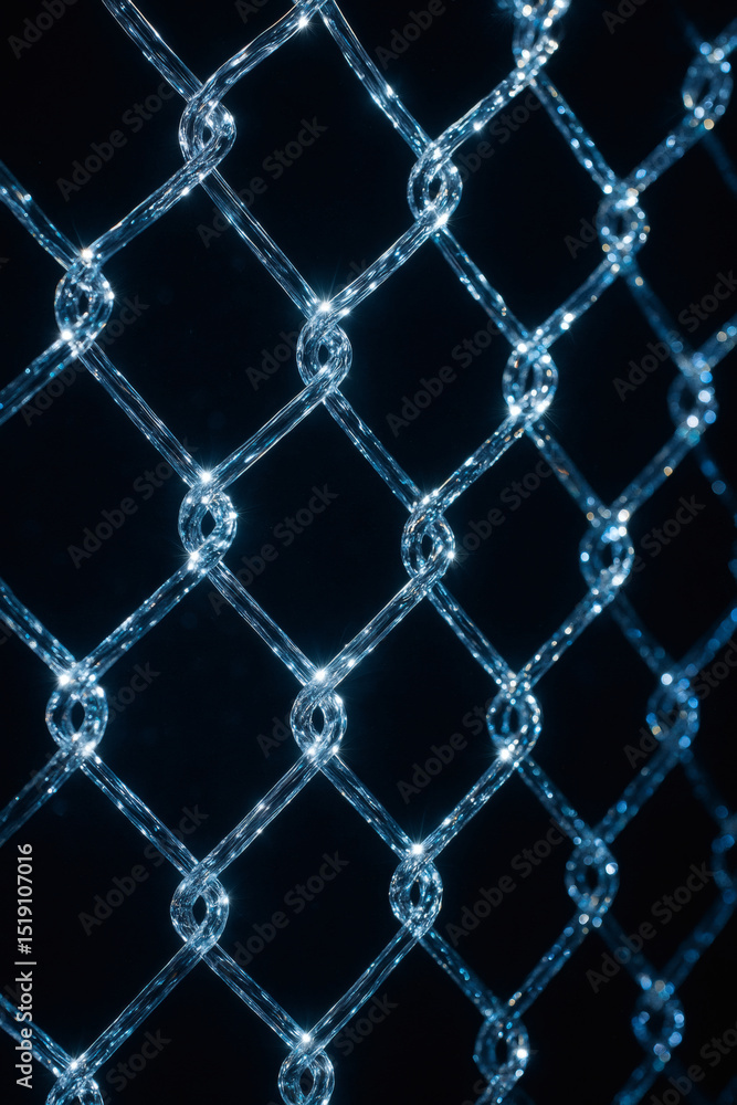 Fototapeta premium Luminous chain link fence: A close-up perspective capturing the texture and geometric pattern, with highlights on the reflective material.