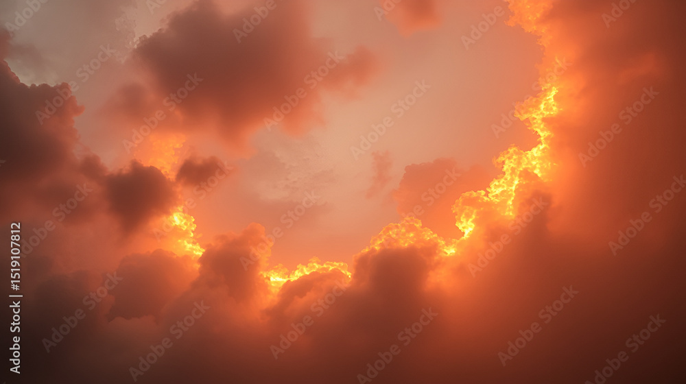 Fototapeta premium A blazing ring of fire and energy is seen in the clouds.