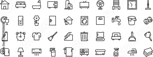 Housekeeping Icon Set, Cleaning and Housekeeping Icons, Housekeeping Tools and Services Icon Pack, line icon