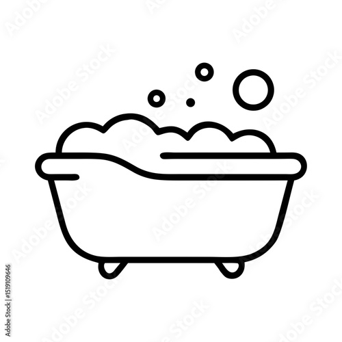 Bathtub Icon Vector Outline Illustration with Soap Bubbles