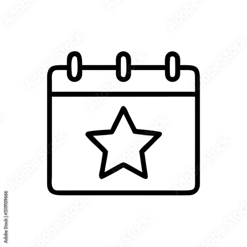 Event Calendar Icon with Star Symbol Vector Outline Design