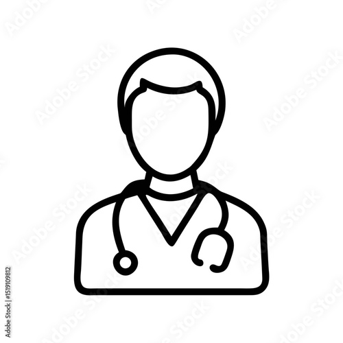 Doctor Icon – Outline Vector of Medical Professional with Stethoscope