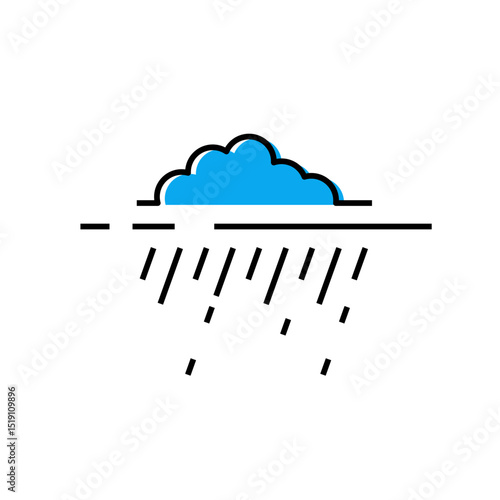 Rain. A cloud with falling raindrops. Autumn weather. Outline icon on a white background. Vector illustration