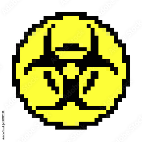 Pixel bio hazard icon vector for danger alert, virus threat, and retro warning sign. Ideal for medical pixel games, toxic zone alerts, or 8-bit caution illustrations.