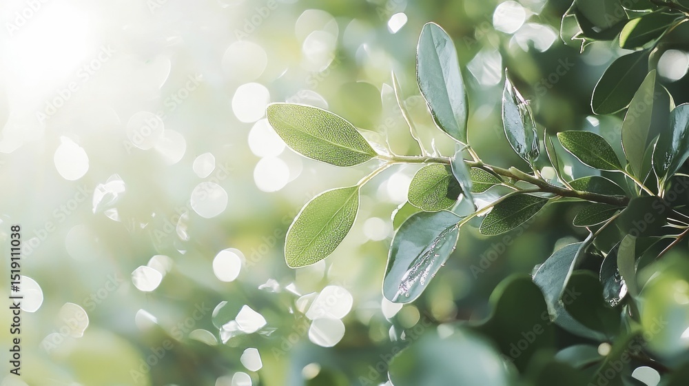 Obraz premium Sunlight gently filters through lush green leaves creating a serene and vibrant natural scene