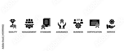 ISO 9001 banner web icon set vector symbol illustration concept with icon of quality, management, standard, assurance, business, certification and service