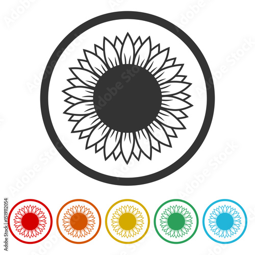 Sunflower logo icon. Set icons in color circle buttons