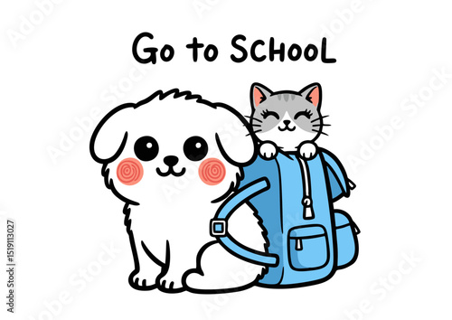Adorable Dog and Cat Friends Going to School Back to School Illustration