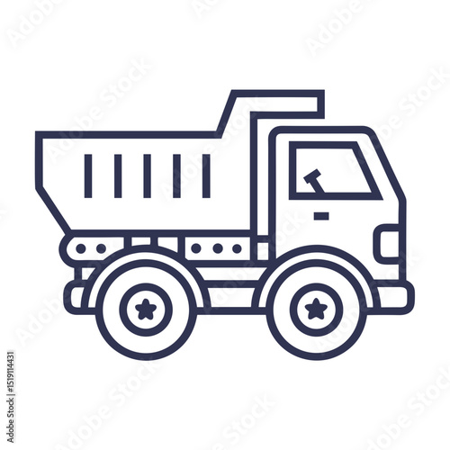 Kids toy dump truck icon for children's vehicle websites, toy store catalogs, construction play blogs, early development materials and gift recommendation platforms