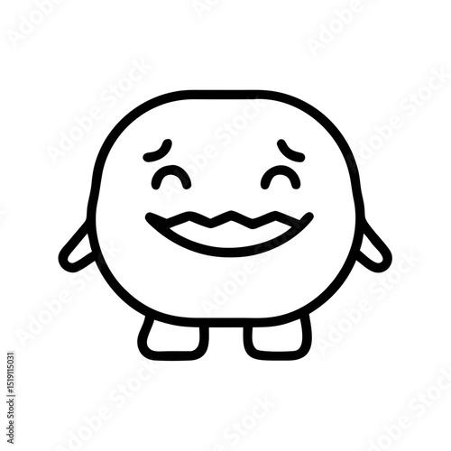Cute Nervous Cartoon Emoji Line Art Character on White Background