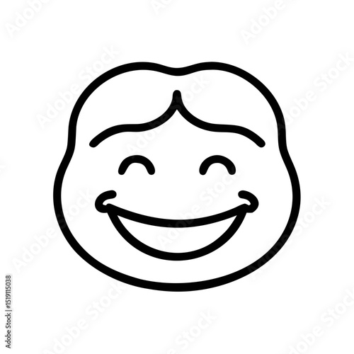 Smiling Woman Face Icon in Minimalist Line Art Style for Wellness and Happiness Themes