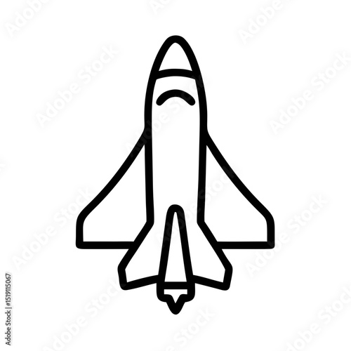 Minimal Line Art of Space Shuttle Rocket Icon Isolated on White Background