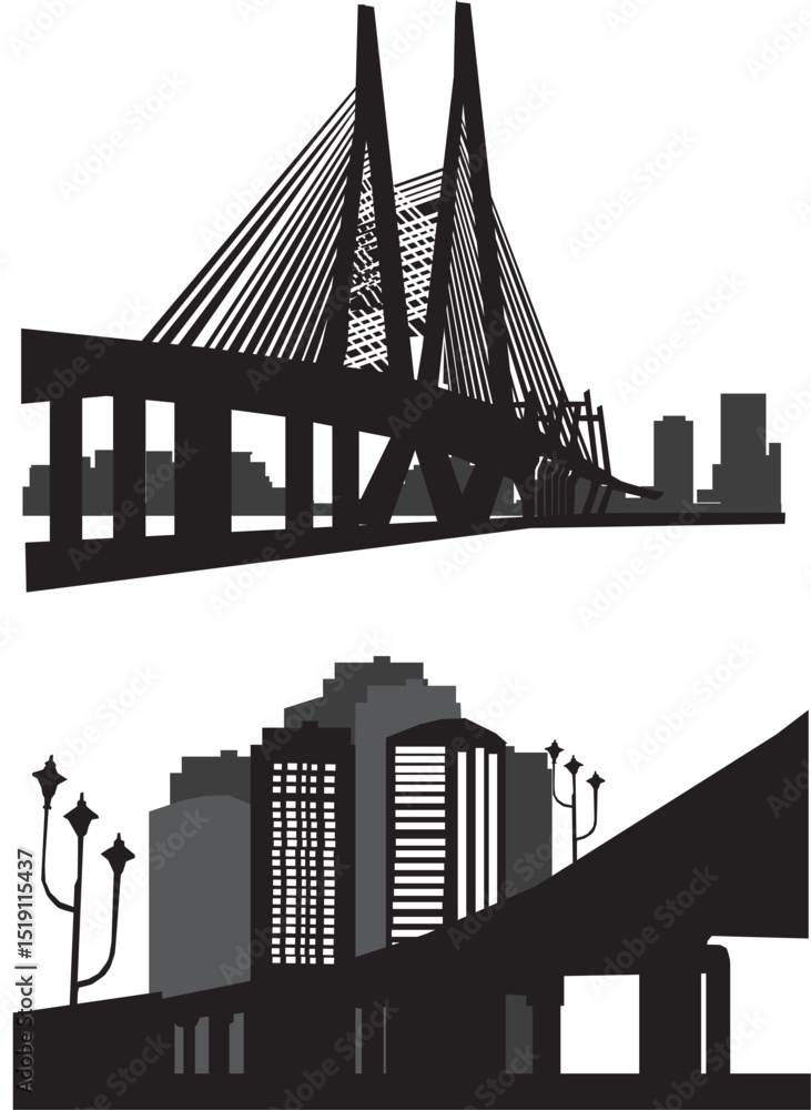 Obraz premium bridge vector illustration cityscape city urban skyscraper skyline