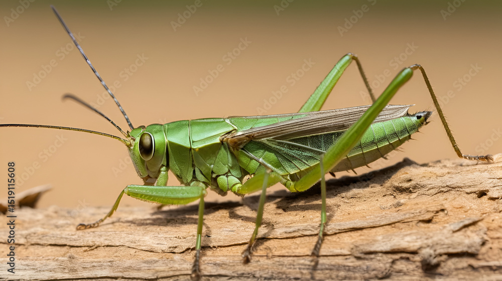 Grey Bush crickets, Phylum Arthropoda, uses its ovipositor to search and create new burrows for laying eggs, offspring. View macro insect Grasshopper in wildlife Grey Bush crickets, Phylum Arthropoda, uses its ovipositor to search and create new burrows for laying eggs, offspring. View macro insect Grasshopper in wildlife