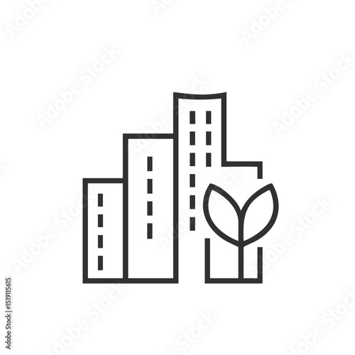 Green city with tree icon for urban planning websites, sustainable architecture blogs, smart city initiatives, environmental development presentations and eco-friendly construction materials