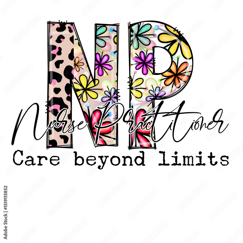 Obraz premium Nurse Practitioner Design with Leopard and Flower Patterns - Care Beyond Limits