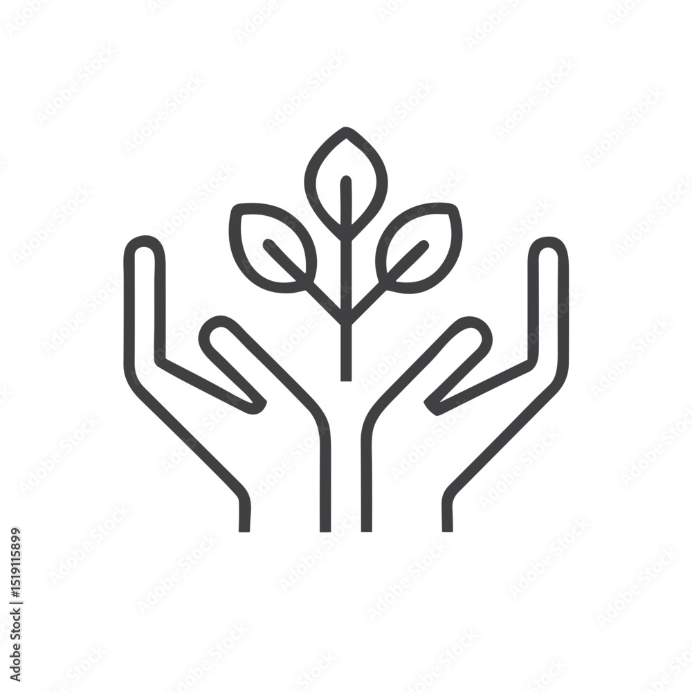 Obraz premium Tree in hands icon for environmental protection websites, conservation blogs, reforestation initiatives, sustainability education and ecological responsibility campaign materials