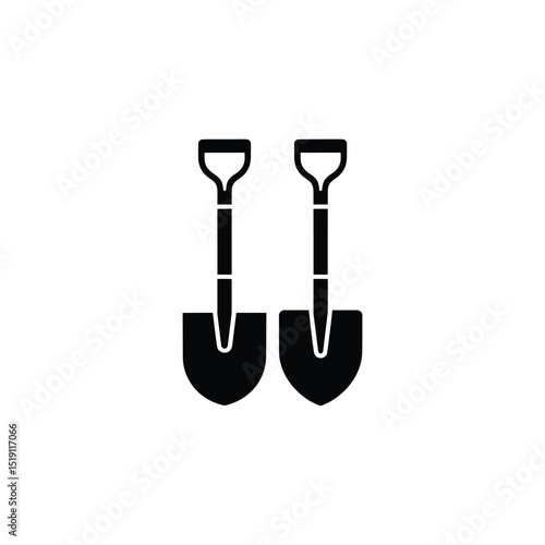 Two Black Silhouette Shovels Side by Side Against a White Background Resource Illustration