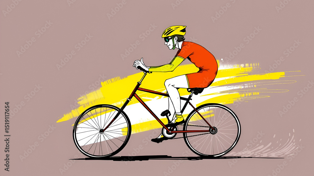 Naklejka premium Caricature sketch of spindling cyclist
