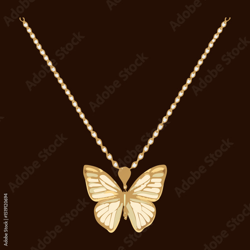 Golden Butterfly Necklace on Brown Background