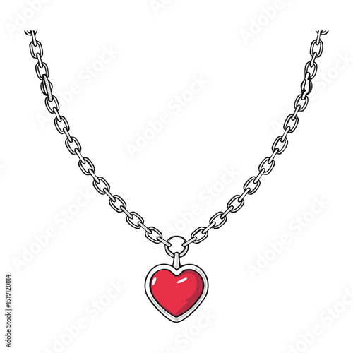 Silver Chain Necklace with Red Heart