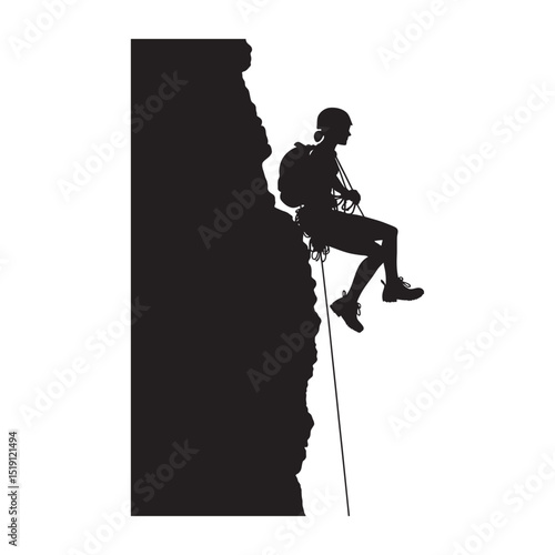 A person abseiling down a rock minimalist silhouette design