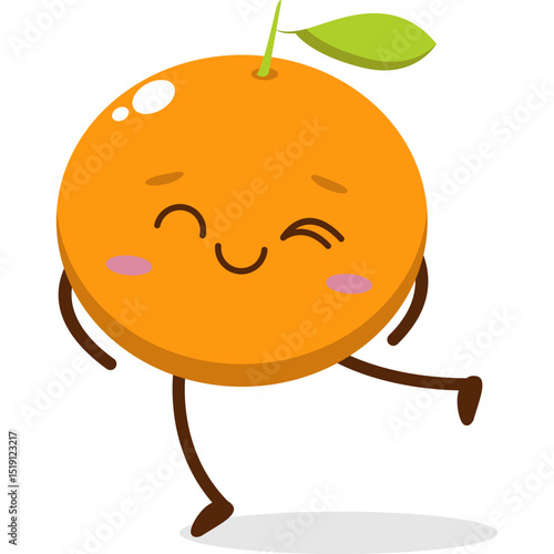 Cute orange character kawai vector for orange mascot. happy face, winking eye,. smile