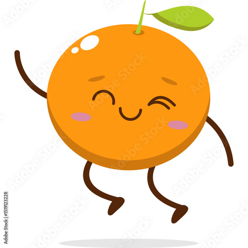 Cute orange character kawai vector for orange mascot. happy face, winking eye,. smile