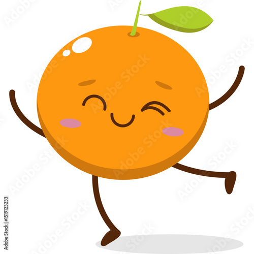 Cute orange character kawai vector for orange mascot. happy face, winking eye,. smile