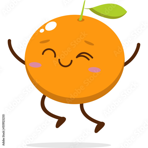 Cute orange character kawai vector for orange mascot. happy face, winking eye,. smile