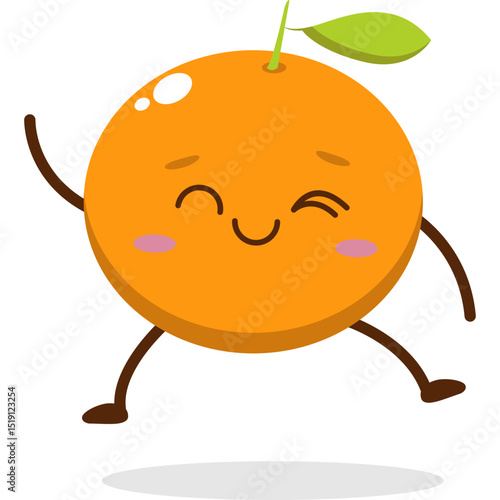Cute orange character kawai vector for orange mascot. happy face, winking eye,. smile