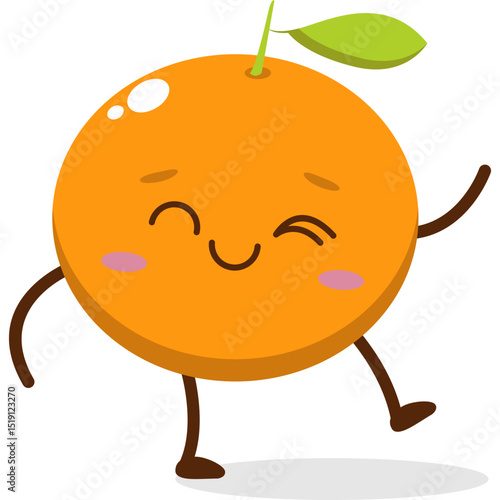 Cute orange character kawai vector for orange mascot. happy face, winking eye,. smile
