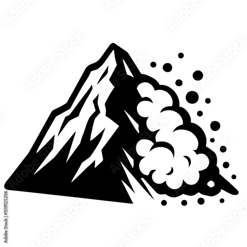 Dramatic Black and White Mountain with Avalanche Vector Icon - Depicting Natural Disaster, Danger, and Wilderness