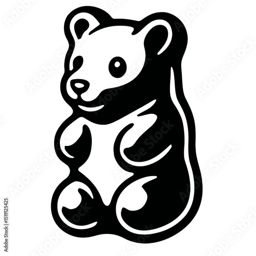 Charming Black and White Gummy Bear Illustration Vector - Ideal for Candy Brands, Kids' Products, and Sweet-Themed Designs