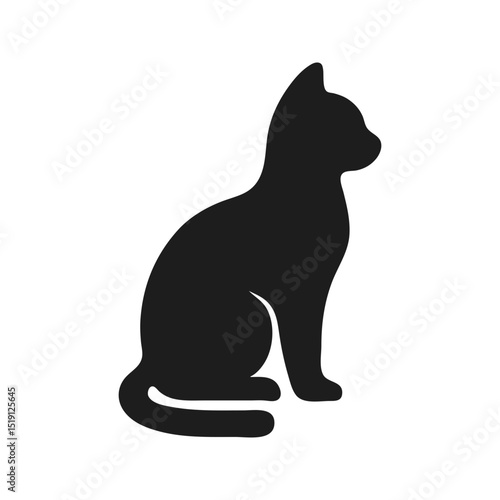 Sitting cat icon with curled tail — flat black vector silhouette for pet or UI design
