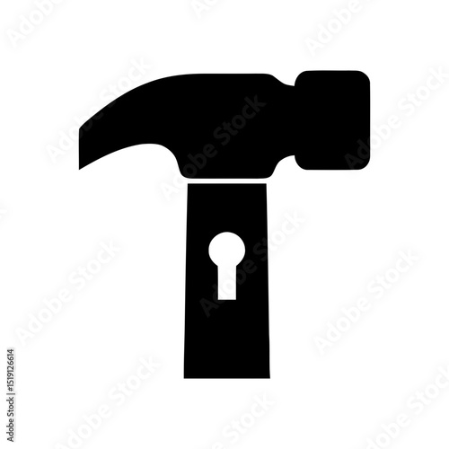 Brute force attack icon, hammer and keyhole symbol. Exploiting security vulnerability graphic, system penetration or data breach tool illustration for cybersecurity.
