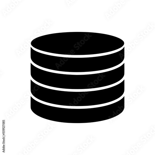 Database server or data storage icon, stacked disk symbol. Information management and archive system graphic, digital records and backend technology illustration.