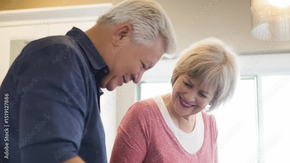 Shared Joy in the Kitchen: Capturing the timeless tenderness of companionship, an elderly couple, with their gentle smiles and shared affection, enjoys a moment of togetherness in the kitchen. Shared Joy in the Kitchen: Capturing the timeless tenderness of companionship, an elderly couple, with their gentle smiles and shared affection, enjoys a moment of togetherness in the kitchen.