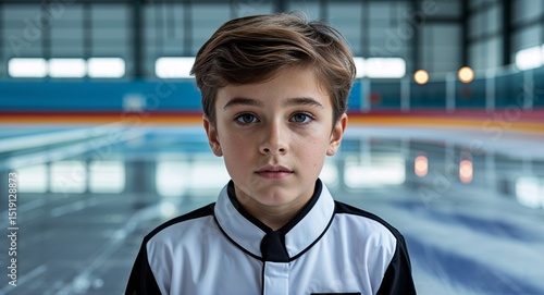 kid child Caucasian boy in speed skating rink background sports concept uniform portrait model photoshoot
