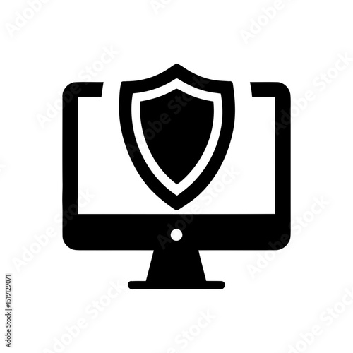 Computer monitor with shield for system security, antivirus software, firewall protection, and computer defense. Ideal for cybersecurity measures daily.