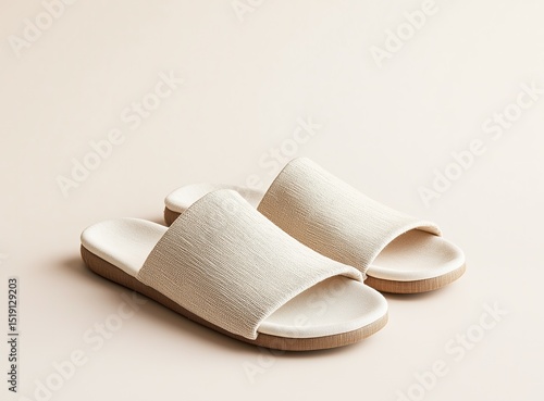 Warm Home Slipper Scene, Light Beige Slippers Create Comfortable Living Atmosphere, Suitable for Home Brand and Interior Design Sharing