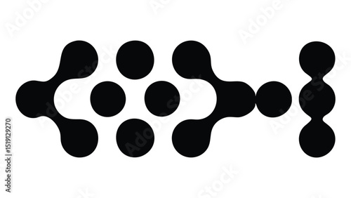 Abstract Molecular Structure with Rounded Shapes in Black and White Silhouette