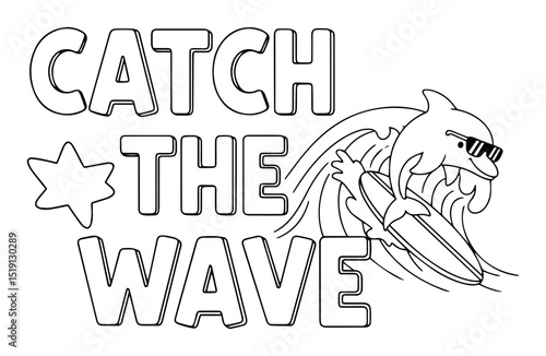 catch the wave dolphin vector illustration for kids