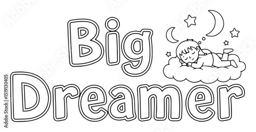 big dreamer sleeping child on cloud vector illustration