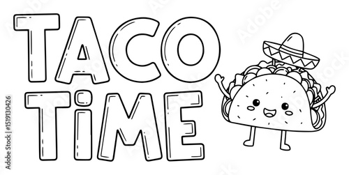 taco time cute mexican food vector illustration