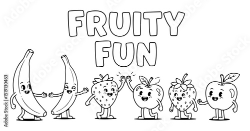 fruity fun happy fruit characters vector illustration