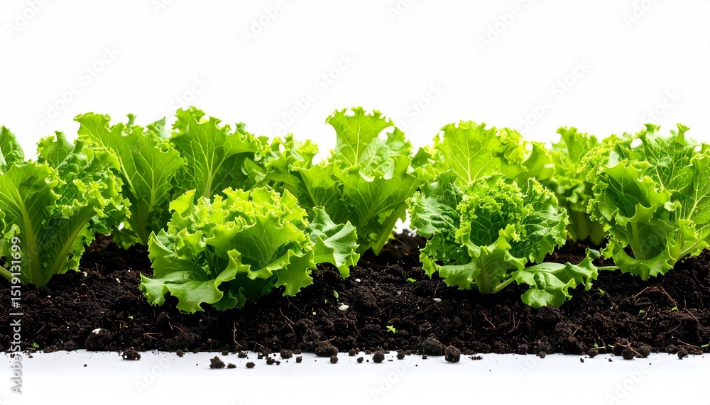 Obraz premium Rows of Fresh Green Lettuce Growing in Soil