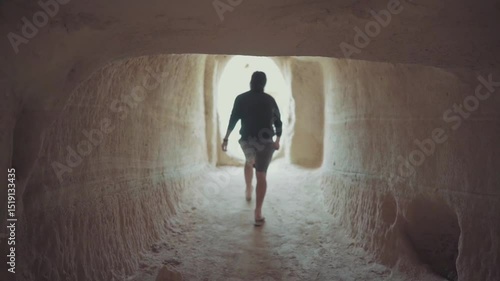 Silhouette of a person walking in a tunnel walking leisurely